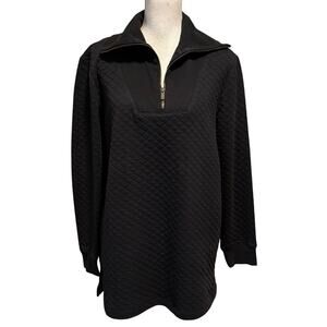 Lands End Women’s Size M 10 12 Quilted 1/4 Zip Pullover Sweatshirt Large Collar